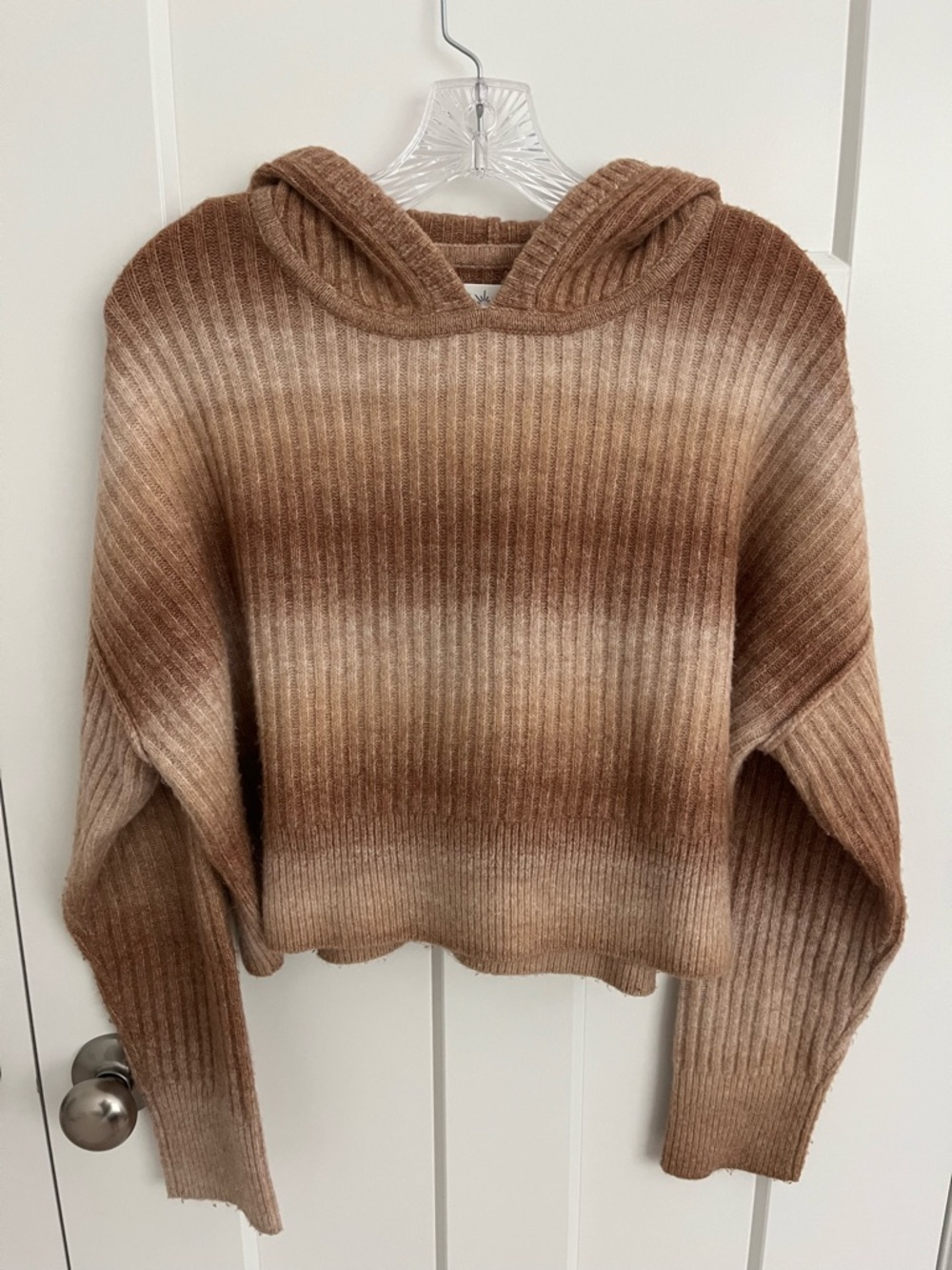 OFFLINE By Aerie Ribbed Cropped Sweater Hoodie Ombre Brown M Cozy Lounge
